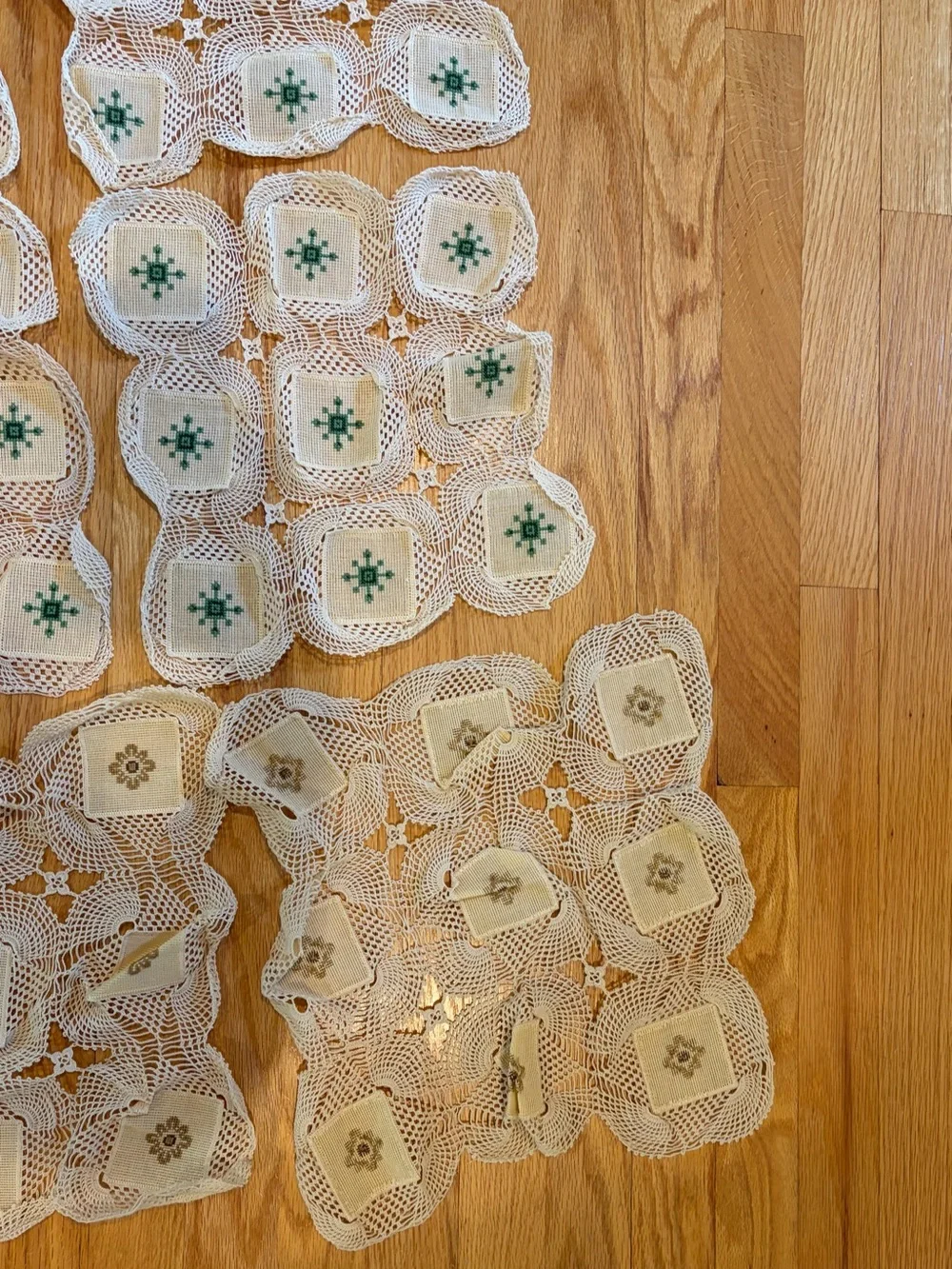 Crocheted Lace Doily Panels with  Embroidery, table runner, placemats